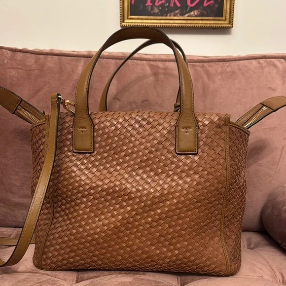 Tory Burch Thea Woven Slouchy Leather Satchel - Picture 3 of 6
